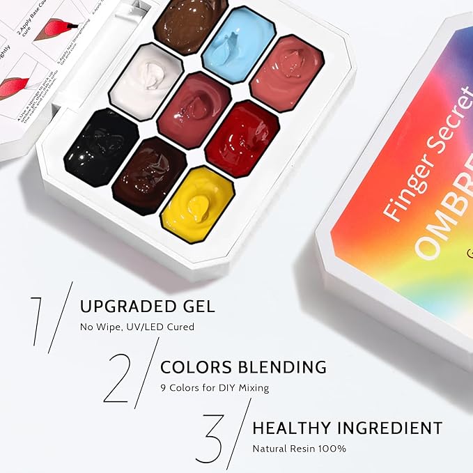 Christmas Gel Polish, 9 Colors Ombre Patting Gel Nail Polish Palette 100 Sponges 6 Brushes 1Grabber, Blending Color Gradient Painting Nails Art, No Wipe, UV/LED Cured (Set 04)