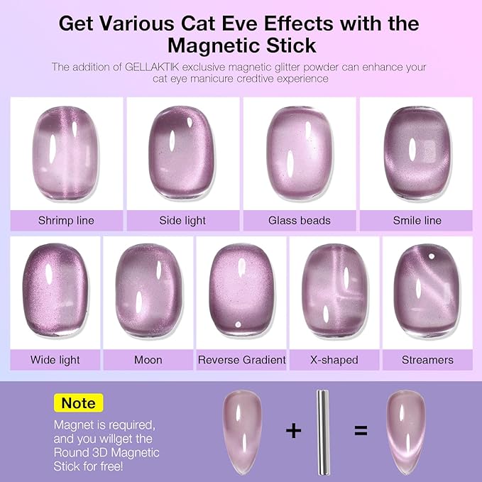 Cat Eye Gel Nail Polish Set, 6 Colors 12ML Glass Nail Polish Gel with Magnet, Soak Off UV LED for Home Salon Manicure Gift for Women