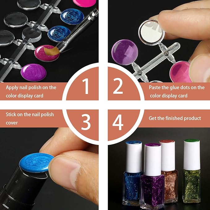 240 Pcs Round False Nail Display Tips- Transparent Nail Art Display Chart Nail Art Color Display Tips Tool Nail Swatch Sticks with Adhesive Sticker for Nail Polish Training Practicing Color Displaying