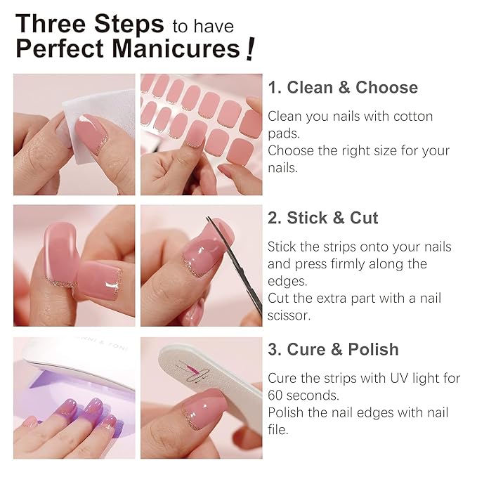 DANNI & TONI Semi Cured Gel Nail Strips (Tint Nude) Natural Solid Color Gel Nail Wraps 28 Stickers