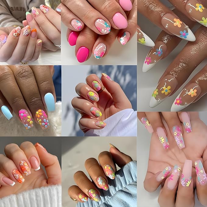 30 Sheets Flower Nail Art Stickers Decals Self-Adhesive Nail Decals Multicolor Floral Designs Nail Supplies Cute Heart Nail Decoration Spring Daisy Nails Accessories for Women