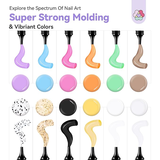 SAVILAND 3D Nail Gel Set: 12 Colors No-Wipe 3D Sculpting Gel for Nail Art Design, Soft Molding Carving Sculpture Gels for Home DIY & Salon Use