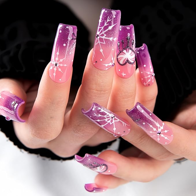 LOVFUL Short Press on Nails Blush Snowlight | Handmade Acrylic Press ons| Reusable Fake False Nails | Square Classic Regular 1.3in | H726-S