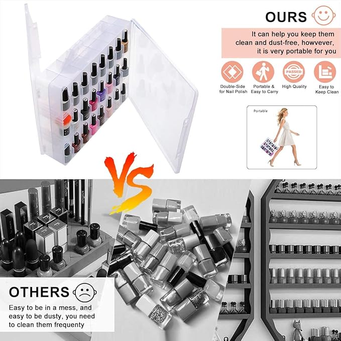 Nail Polish Organizer 2Pcs with 120Pcs Clear Nail Color Swatches Display for Gel Polish Spiral Nail Sample Practice Sticks