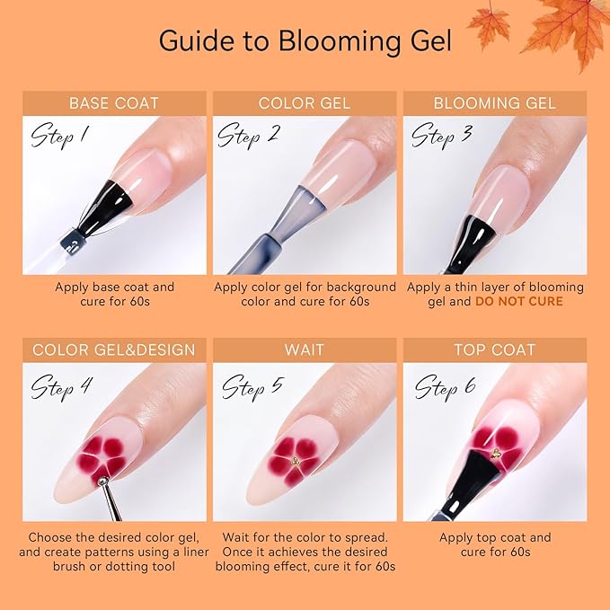 Makartt Clear Blooming Gel 15ml UV LED Soak Off Nail Art Polish for Spreading Effect Marble Nail Polish Gel Paint Nail Designs for DIY Color Flower Watercolor Magic Beauty Gift for Home or Salon Use