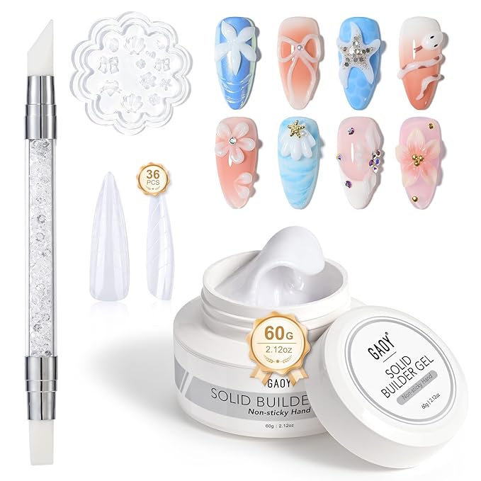 GAOY 60g Solid Builder Gel for Nails, Non-Sticky Hand 3D Sculpting Hard Gel for Nail Art Carving Modeling and Nail Extension, White