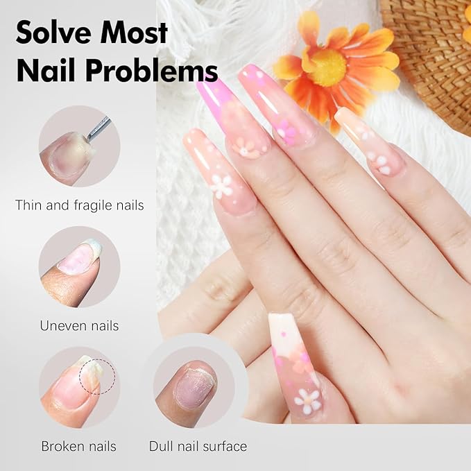 FZANEST Rubber Base Gel Polish Set 15ml*2pcs,5 IN 1 Builder Gel For Nails in a Bottle Kit,Nail Strengthener Gel, Extension Soak Off UV Gel Nail Polish