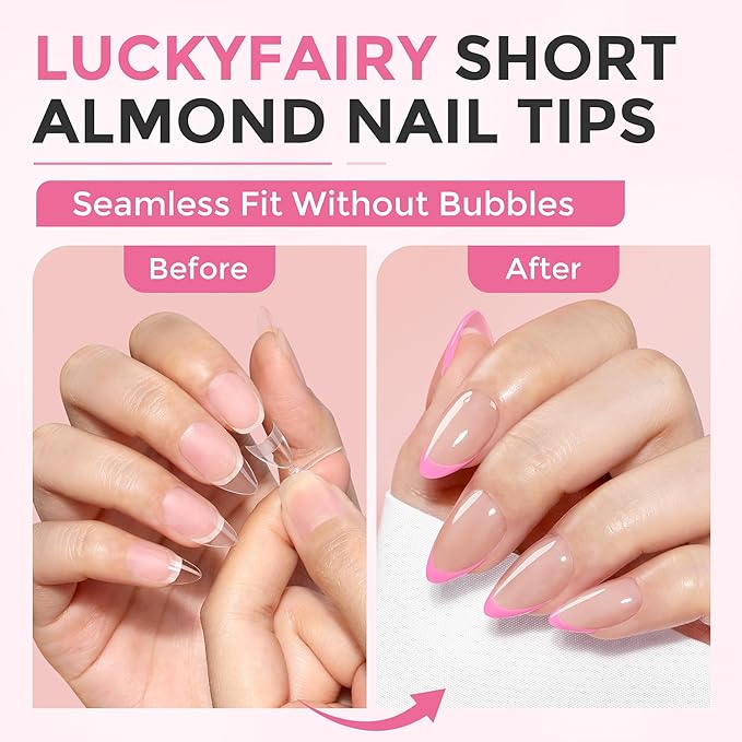 Short Almond Nail Tips: 360Pcs Half Cover Extra Short Almond Gel Nail Tips with Self-handle Pre Etched Fake Nails Tips for Nail Extension DIY Salon 12 Size