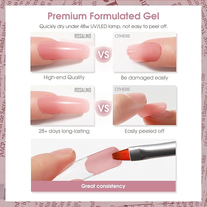 ROSALIND Nude&Clear Poly Extension Gel for Nails, 2 PCS 1oz/30ml Clear Nude Poly Builder Pink Gelfor Gel Nail Extension