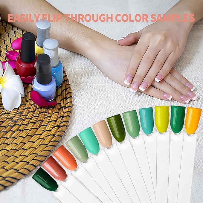 200 PCS Nail Swatch Sticks, Clear Plastic Nail Color Swatches with Metal Ring, False Fake Nail Art Tips Sticks for Gel Polish Display,Practice(Square Nail Sample Fan)