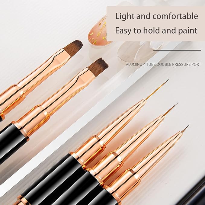 Nail Art Brushes Set, 5pcs Double-Ended Acrylic Nail Art Brushes Liner Detail Thin Brushes Nail Drawing Pen 3D Nail Art Decorations for Acrylic Application Salon at Home DIY Manicure