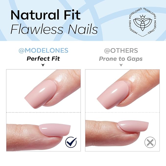 Modelones Extra Short Press on Nails, Squoval Fake Nails, Reusable Nail Kit with Nail Glue Adhesive Tabs Mini Nail File, Nails Press Ons 32Pcs 16 Sizes, Baby Blue, Spring Women Girl Gift