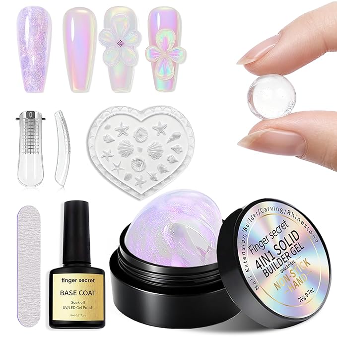3D Gel Nail Art Kit-Purple Aurora Solid Builder Gel for Nails 3D Sculpting Carving Building Modeling Hard Extension for Beginner DIY Salon at Home Cured Needed