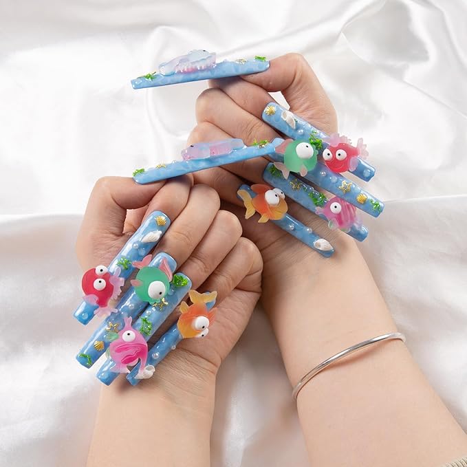 LOVFUL XL Press on Nails Sea World | Handmade Acrylic Press ons | Reusable Fake False Nails | Square XL 2.7 in | H197-S
