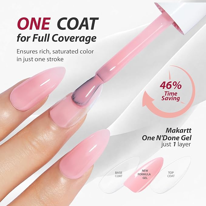 Makartt Jelly White Pink Nude Gel Nail Polish Set 15ml One N'Done 6 Colors Sheer Transparent Gel Polish Kit Salon-Grade UV Nail Art Manicure DIY Salon Home - Peachy Pink
