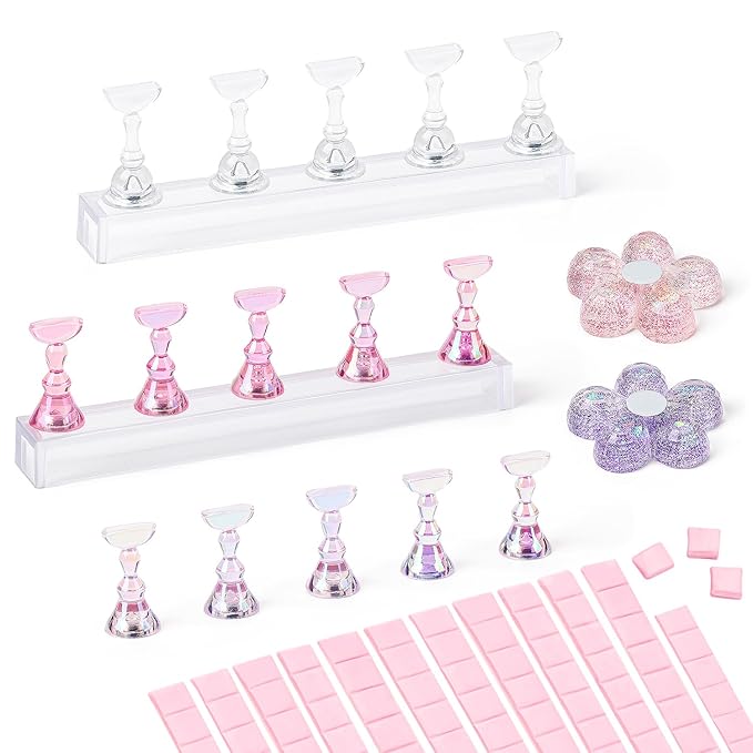 AIMEILI Nail Stand for Press On Nails, Fake Nail Holder for Painting Nails, Solid Acrylic Nail Stands for Nail Practice with Reusable Putty Gift Box for Home DIY Beginner Salon Supplies