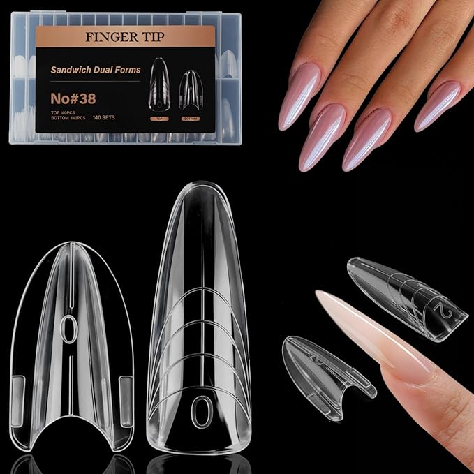280 Pcs Original Sandwich Nails Dual Form with Guide Lines Almond Round Nail Mold for Builder Gel Nail Extensions Art Design Salon DIY at Home