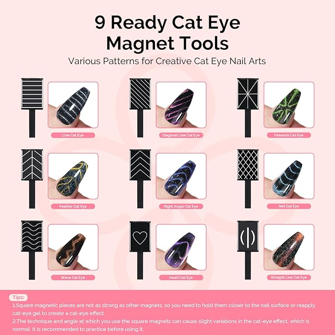 MelodySusie Nail Magnet Set, 21PCS Cat Eye Gel Nail Polish Magnets, Round Square Double Ended Magnet Stick, Cat Eye Magnet for Nails, Strong Magnetic Nail Polish Magnets Nail Design Tools