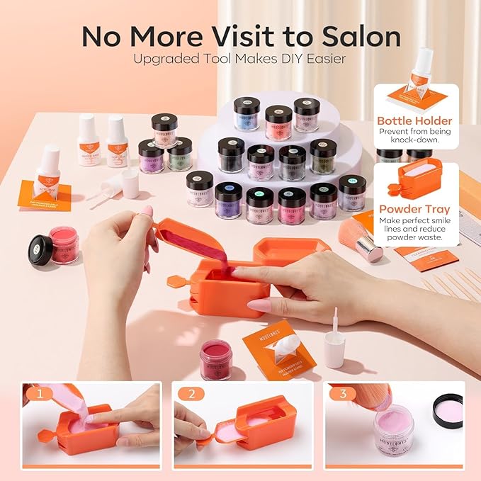 Modelones 20 Colors Dip Powder Nail Kit, Spring Summer Neon Orange Blue Black Pink Purple DIY Manicure Dipping Powder Kit Starter Set System with Activator Base Top Coat Gifts for Women