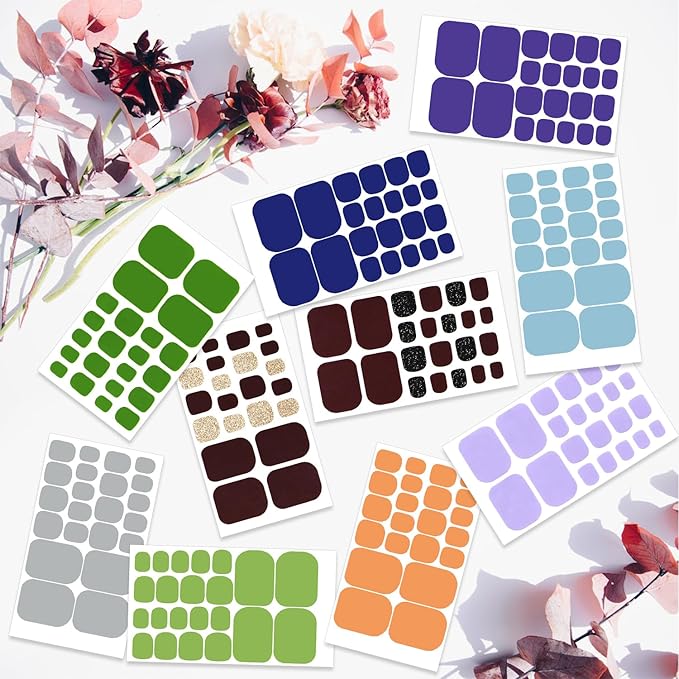 WOKOTO 20 Sheets 440 Pieces Gel Nail Polish Stickers For Toe Nails Art Gel Wraps For Women, Toe Nail Polish Strips Solid Nail Stcikers Full Nail Wraps Toenails Stickers Stick On Nails Polish Wraps