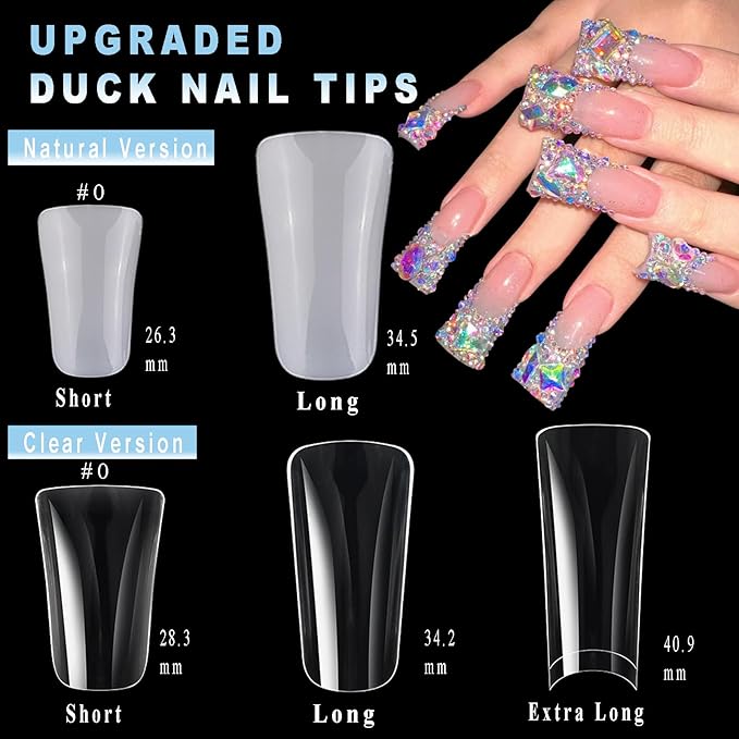 504Pcs Clear Duck Nail Tips Full Cover Duck Nails Tips Press Ons - 12 Sizes Acrylic Gel DIY Nail Extensions for Salon-Worthy Duck Shaped Manicures & Nail Art with Box