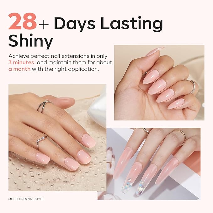 modelones Poly Nail Gel, Hema-Free 60ML Barely Pink Poly Extension Gel Nail Enhancement Thickening Sheer Pink Builder Overlays 3D Molding Home DIY Salon Use