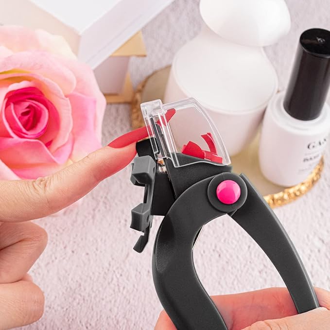 Belleboost Adjustable Acrylic Nail Clippers with Sizer, Catcher and Length Measurement, Black Professional Dial Stainless Steel Blade Nail Tips Cutter, Fake Nail Trimmer, Manicure Tool for Salon Home
