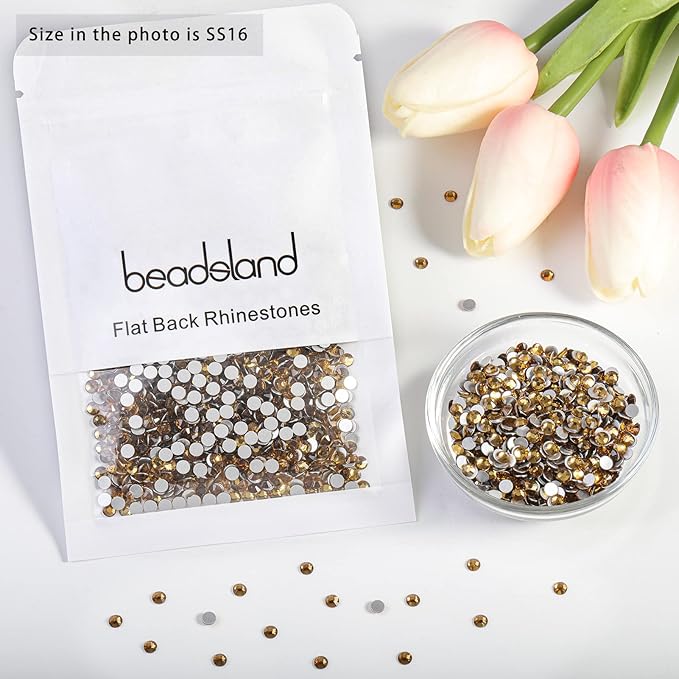 Beadsland 2880pcs Flat Back Crystal Rhinestones Round Gems for Nail Art and Craft Glue Fix, Lt.Colorado Topaz, SS16,3.8-4.0mm