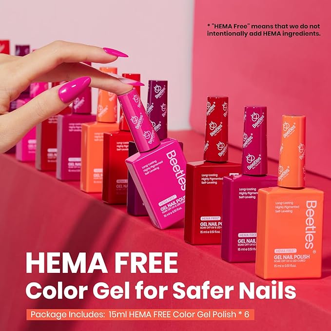 Beetles Red Purple Gel Polish Set - Spring Valentines Gel Polish Set 6 Colors Red Purple Pink 15ML Hema Free Soak off Uv Led Lamp Nail Art DIY Salon Manicure Gifts for Women Fiery Passion