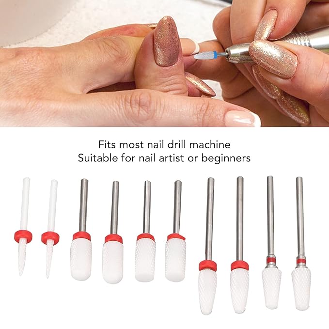 Nail Drill Bit Set Multi Roughness 10pcs Ceramic Nail Drill Bits with Storage Box for Home Use