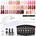 ROSALIND Poly Nail Gel Kit -24 Colors + Pink Brown with Accessories Clear Nude Poly Nails Gel Starter Kit with Mini UV Lamp Slip Solution Base Top Coat Nude Pink Extensions Set