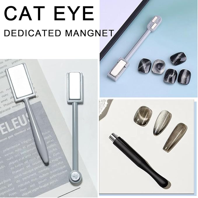 9PCS Cat Eye Magnet For Nails Cat Eye Gel Nail Polish Magnet Tools Set Double-Head Strong Suction Nail Magnet Stick Nail Cat Eye Magnet Nails Square Round Magnet Pens Diverse Cat Eye Effect