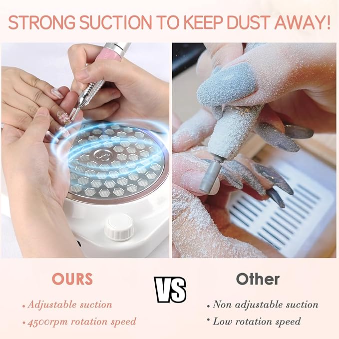 Portable Nail Dust Collector for Acrylic Nails 48W Powerful Dust Collector Nails with Filter, Nail Duster Collector Vacuum with Adjustable Speed Electric Dust Suction Machine for Manicure Home Salon