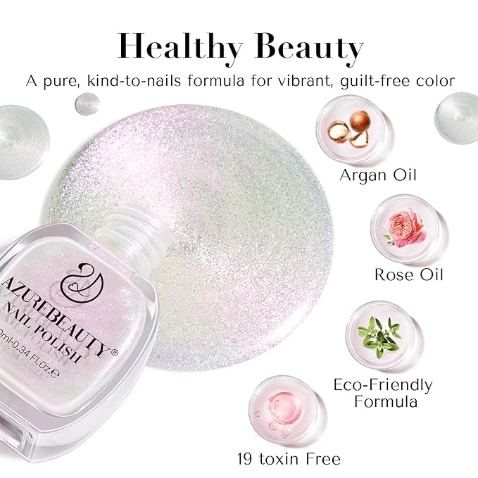 AZUREBEAUTY Chrome Quick Dry Nail Polish | Shine Pearl, Natural Lustrous Enamel | DIY Manicure & Pedicure with Chrome Finish
