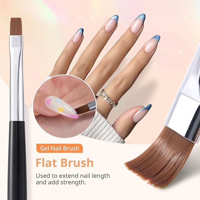 AIRSEE Nail Art Clean Up Brush Set, 3 Pcs Flat/Oval/Fine Angled Gel Brushes for Removing Polish Mistakes on Cuticles, Detailed Cleaning, Nail Design, DIY, Manicure, Black with Protective Caps
