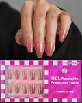 16 Sizes Coffin Press on Nails Reusable 32pcs Glossy Gel Fake Nails with Glue and Jelly Stickers (Dusty Rose)