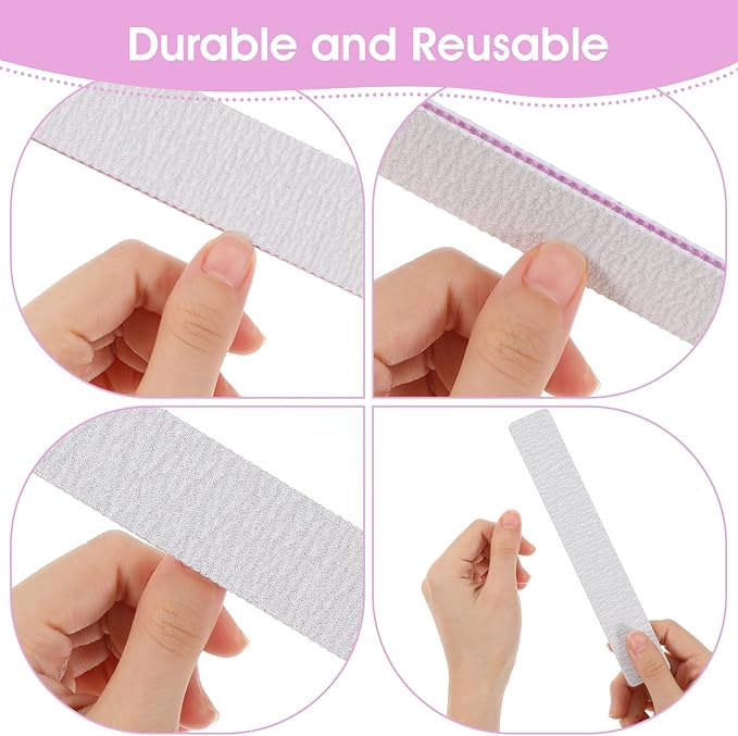 100/180 Grit Nail Files, 100 Pcs Double Sided Emery Boards, Professional Reusable Washable Manicure Tools for Acrylic, Gel, Natural Nails, Home and Salon Use, Grey