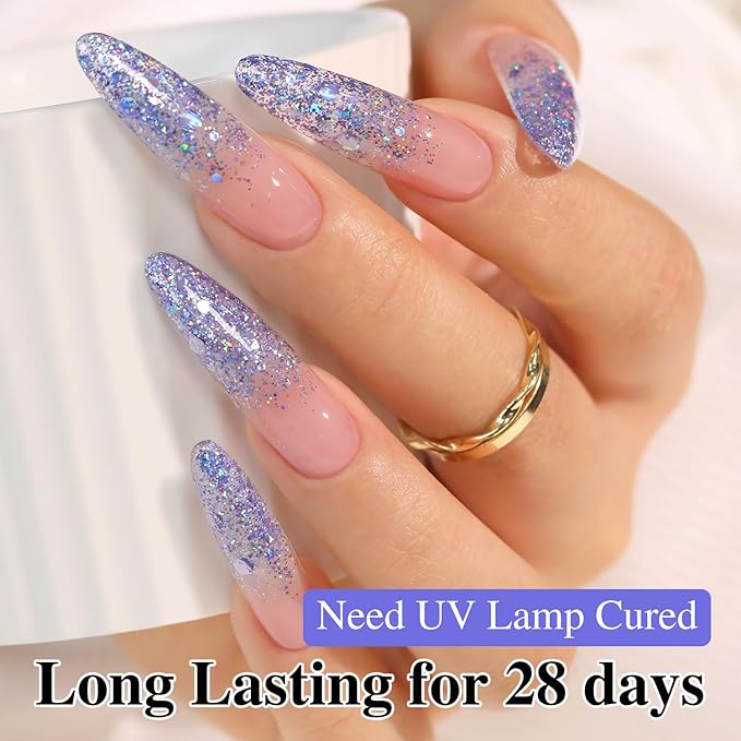 Double Rhythm 0.5Oz Glitter Gel Polish Shimmer Reflective Color for Nail Art Salon DIY Soak Off 15ml Nail Lamp Gel Polish at Home (Blue Purple-B1056)