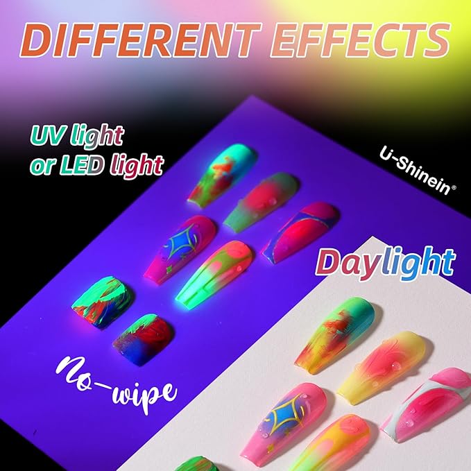 6 Color Cushion Neon Gradient Nail Gel Kit,Bright Fluorescent Pat Painting Ombre Gel Non-Wipe Multi-Functional Nail Polish Set, Nail Art DIY Salon Home for Starter Long Lasting Soak Off UV