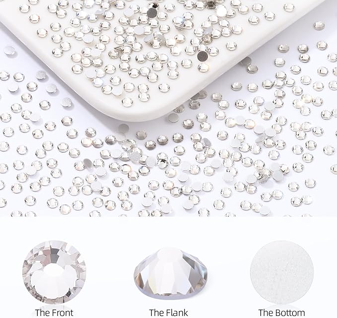Crystal Clear Flatback Rhinestones, Glass Rhinestones for Nail Art and Craft, Glue Fix, Loose Crystal Gemstones(Crystal, SS8, 1440pcs, 2.3-2.5mm)