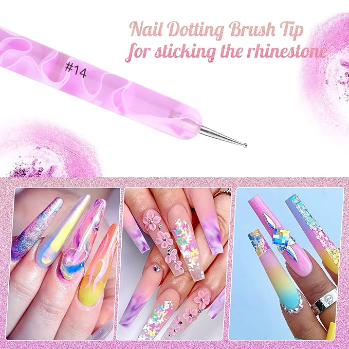 French Manicure Brush -Two Way Nail Art Brush with Dotting Manicure Tool for Manicure Cuticle Clean Up Nail Art Design- Professional Nail Salon Quality Brush, Nail Dotting Pen (14#, Pink)