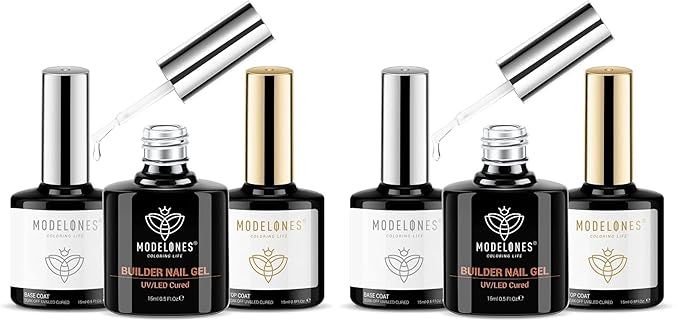 modelones Builder Nail Gel with Gel Top Coat, 3Pcs Clear Builder Nail Kit for Thickening Apex Building Extension Rhinestone Gel Tips Glue, U/V LED Lamp Cured for Home DIY Salon Girls (Pack of 2)