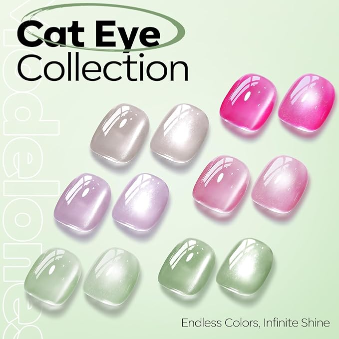 modelones Green Cat Eye Gel Nail Polish Glassy Magnetic Glitter Holographic Mint Green Grape Reflective Translucent Gel Polish Jelly Translucent UV Gel Manicure 15 ML