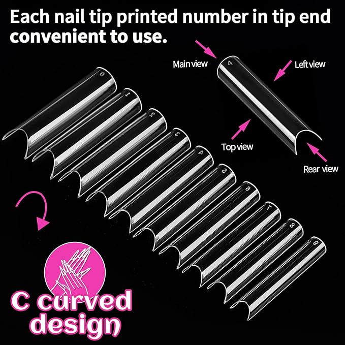 HNYYZL Extra Long Square ABS False Nail Tips, 240Pcs Kit with C Curve, Nail Glue, File for Salon Home DIY