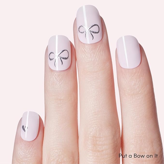 Dashing Diva Glaze Nail Strip Duo - Silver State of Mind Collection - Titanium Glaze & Just Put A Bow On It - Long Lasting, Chip Resistant, Semi-Cured Gel Nail Strips - Contains 2 Colors