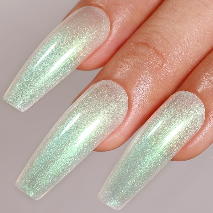 Imtiti Pearl Gel Nail Polish, 0.5 Fl Oz Green Transparent Shell Shimmer Nail Gel Polish Mermaid Nail Drawing Gel Polish Iridescent Pearlescent Spring Summer Nail Polish Soak Off Led UV