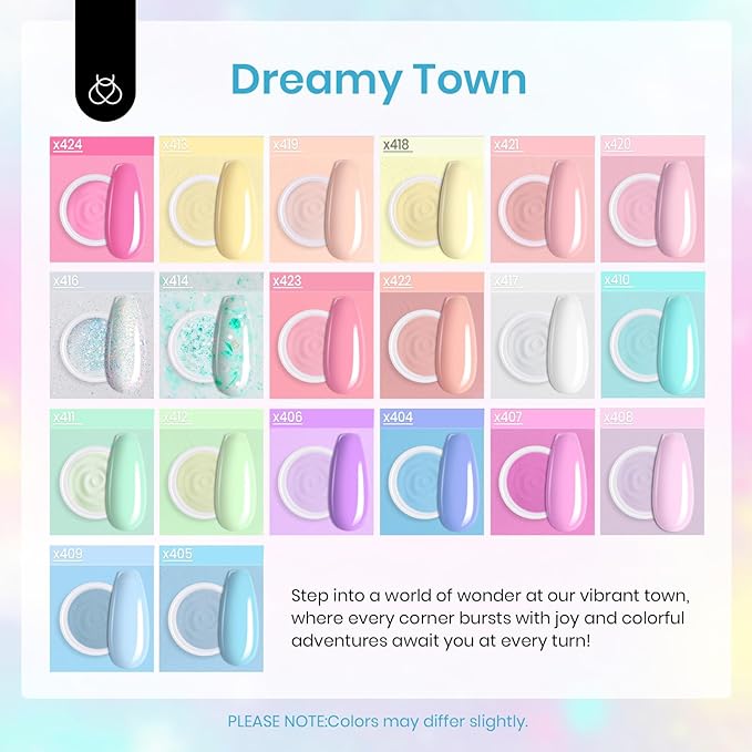 Beetles Dip Powder Nail Starter Kit 20 Colors Pastel Nude Blue Pink Glitter 36pcs Dipping Powder Set for Nail Art with Base Top Coat DIY Salon Complete Accessories Dreamy Town Collection