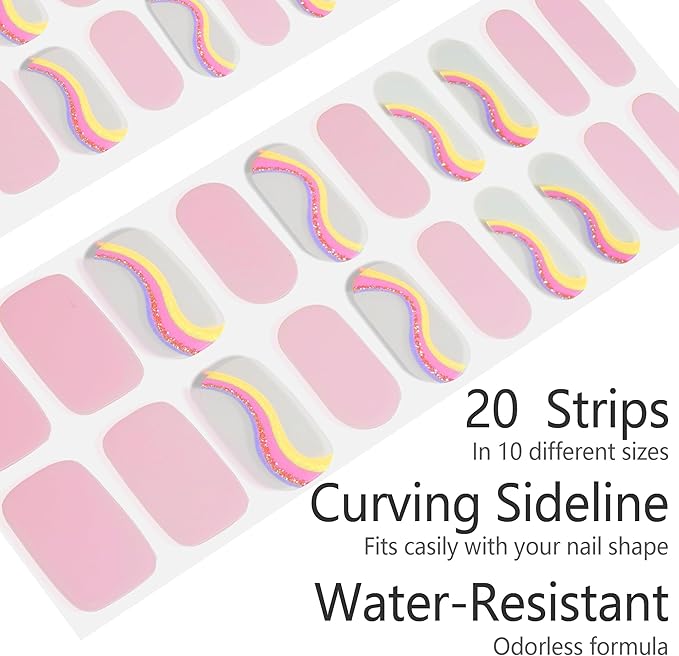 20pcs Semi Cured Gel Nail Strips Salon Quality DIY Wraps UV Light Required
