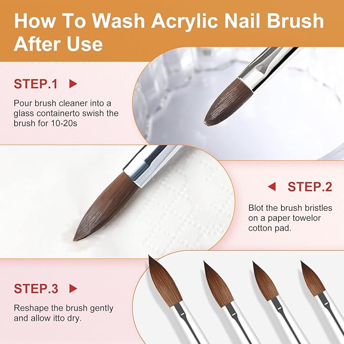 Acrylic Nail Brush Set, 4pcs Size 8/10/12/16 Professional Nail Art Brush for Acrylic Powder Application, 3D Carving, Nail Art Extension for DIY Home Salon Nail Art Manicure Brush Tool