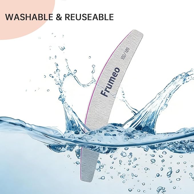 16 PCS Professional Nail File 100/180 Grit, Washable, Reusable Double Sided Emery Board for Acrylic, Extension Gel & Natural Nail, Coarse Manicure Fingernail File for Home and Salon Use